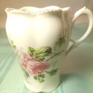 1950s Porcelain Creamer - Pink Moss Rose Pattern, Scalloped Gold Gilt Rim 3.5"